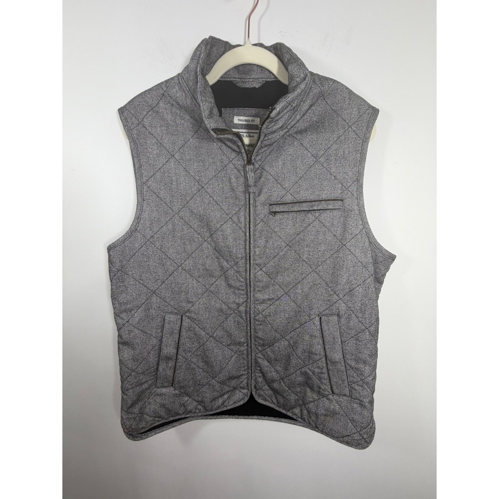 Jos A Bank 1905 Tailored Fit Quilted Vest Mens Medium Grey Full Zip Fleece Lined